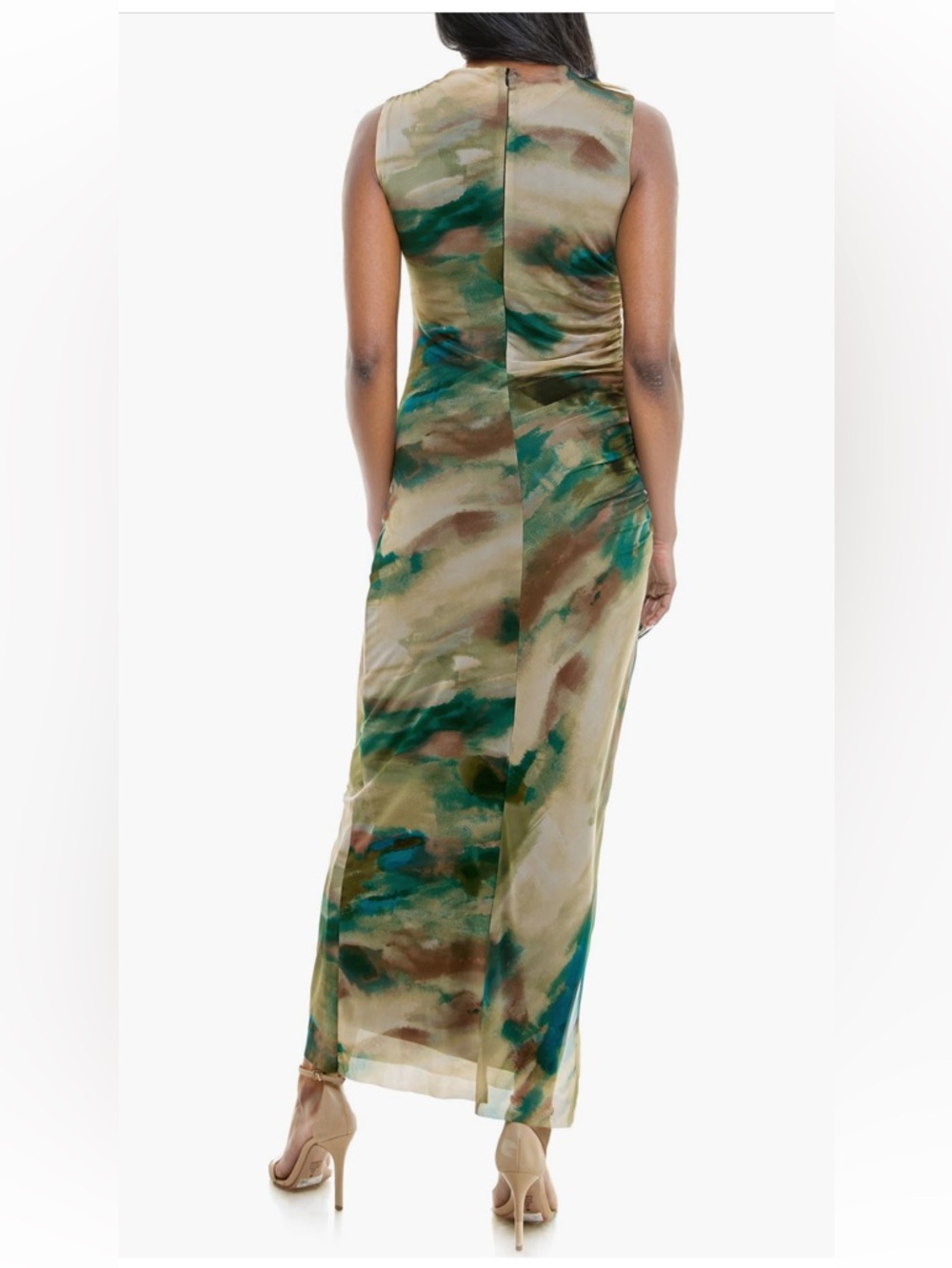 Socialite Ruched Sleeveless Mesh midi maxi Dress teal olive medium NWT - Picture 2 of 3